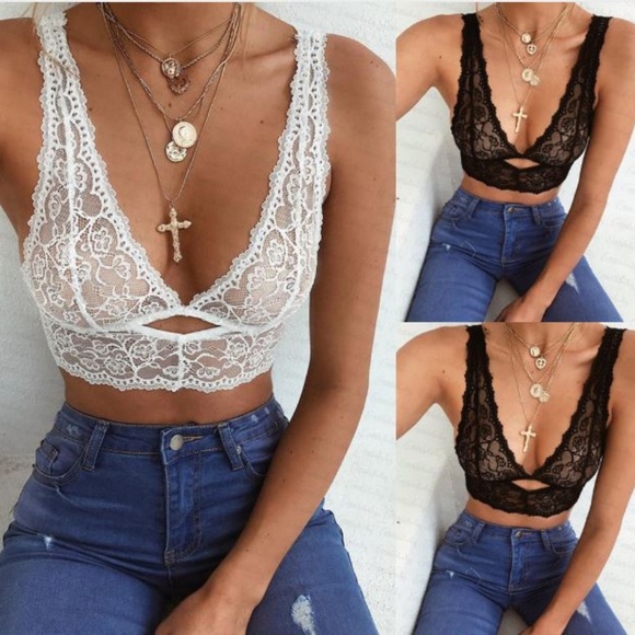 🌺 Delicate Deep V Neck Floral Lace Sheer Bralette - Picture 5 of 8